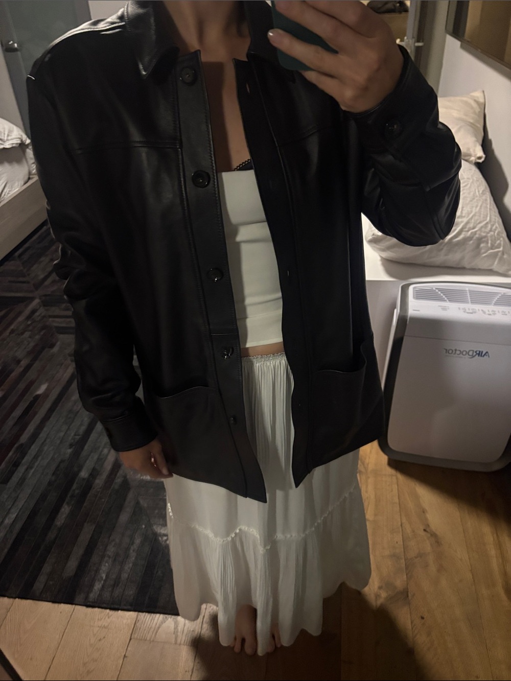 Women's Black Faux Leather Button-Front Jacket